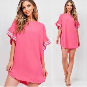 Fuchsia pleated sleeve dress - Medium